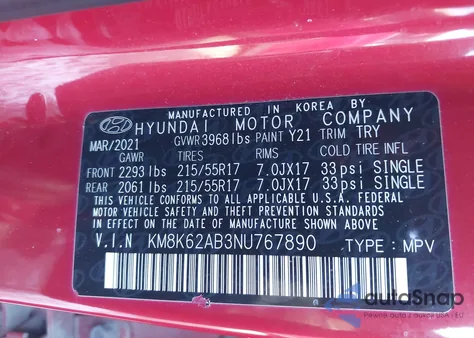 2022 Hyundai Kona Sel z USA, uszkodzony, nr VIN KM8K62AB3NU767890